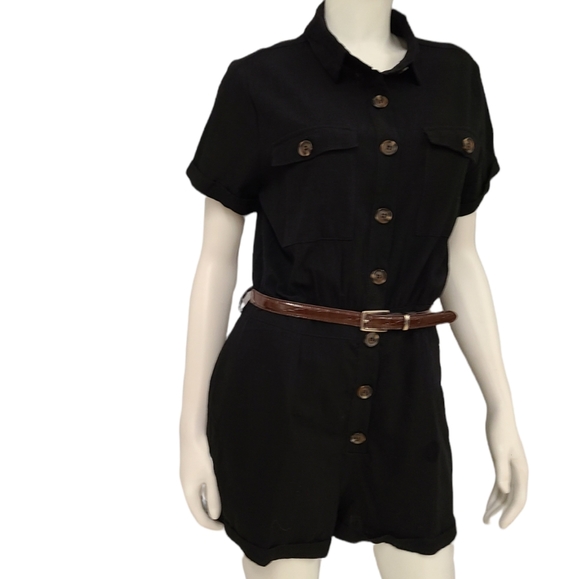 Black Shorts Button Up Shorts Romper size Large - Picture 1 of 6